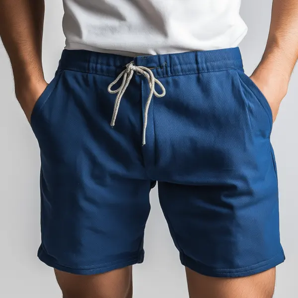 Men's Navy Blue Drawstring Linen Shorts - Anurvogel.com 