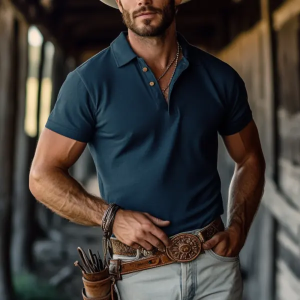 Western Style Classic Blue Men's Polo Shirt - Anurvogel.com 