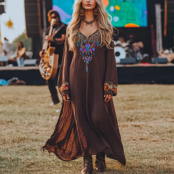 Coachella Music Festival Rock Party Carnival Vintage Wilderness Ethnic Bohemian Linen Dress - Anurvogel.com 