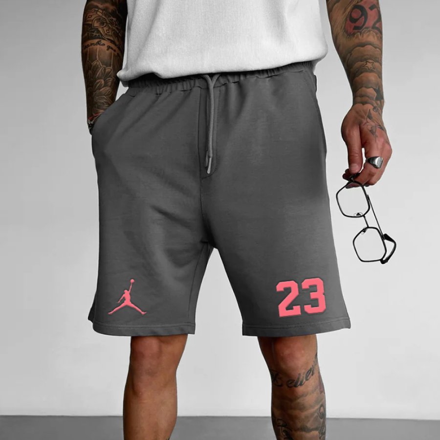 

Unisex Basketball Print Sports Leisure Drawstring Gray Shorts