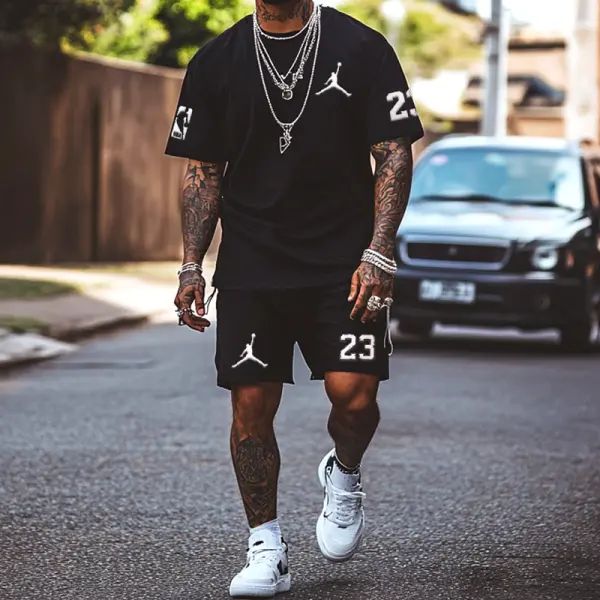 Men's Jordan Basketball Black T-shirt And Shorts Set - Elementnice.com 