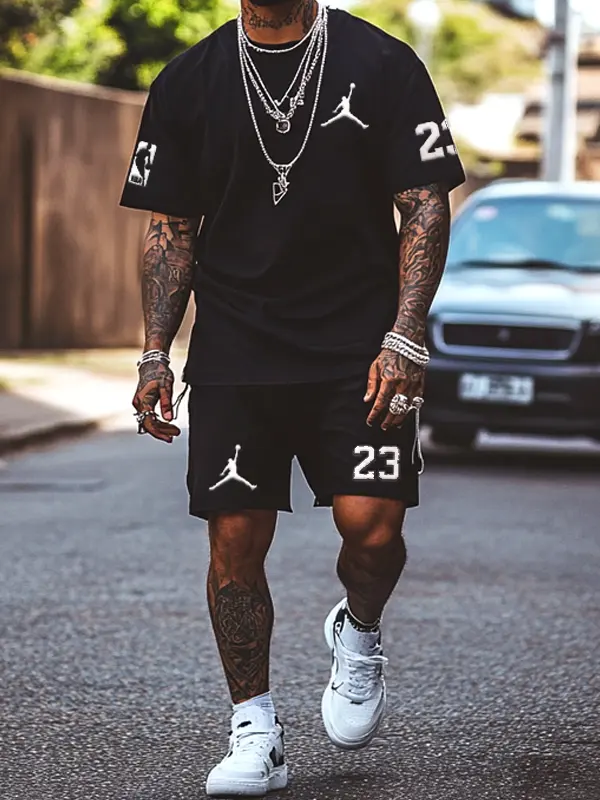 Men's Jordan Basketball Black T-shirt And Shorts Set - Pragmaace.com 