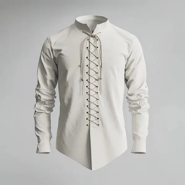 Men's White Lace-Up Front Shirt With Long Sleeves - Anurvogel.com 