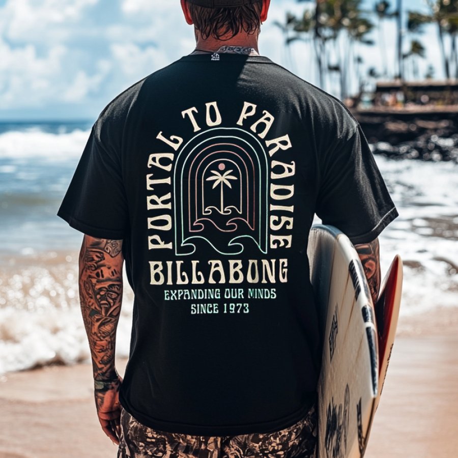 

Men's Since 1973 Vintage Retro Graphic Print Summer Surfing Black T-shirt