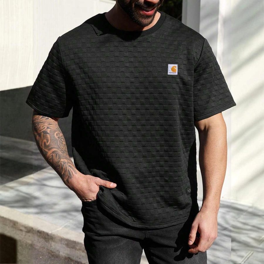 

Men's Vintage Plain Textured Crew Neck Short Sleeve T-Shirt