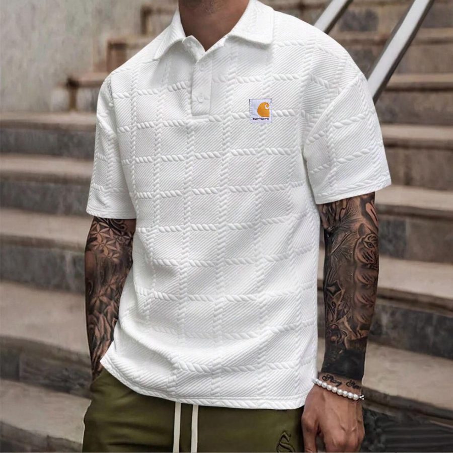 

Men's Vintage Textured Quilted Polo Short Sleeve T-Shirt