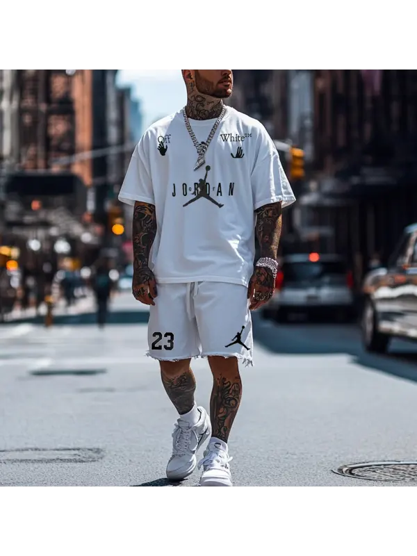Unisex Basketball White Oversize T-shirt And Shorts Set - Aptkoi.com 