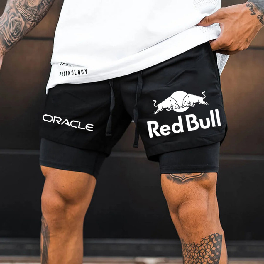 

Men's Logo Print Double Layer Sports Shorts