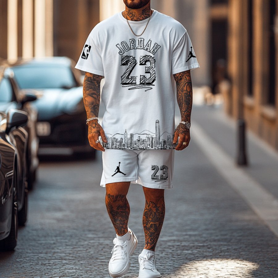 

Unisex Basketball New York Hand Drawn Print Oversize T-shirt And Shorts Set