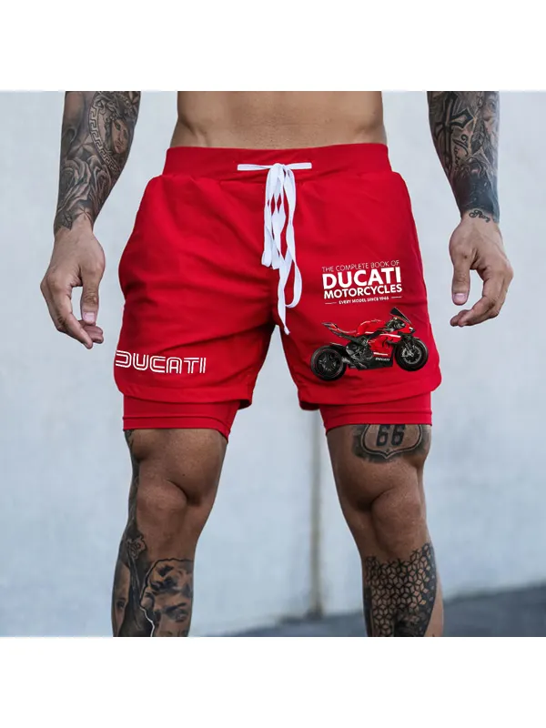 Men's Motorcycle Print Double Layer Sports Shorts - Localziv.com 