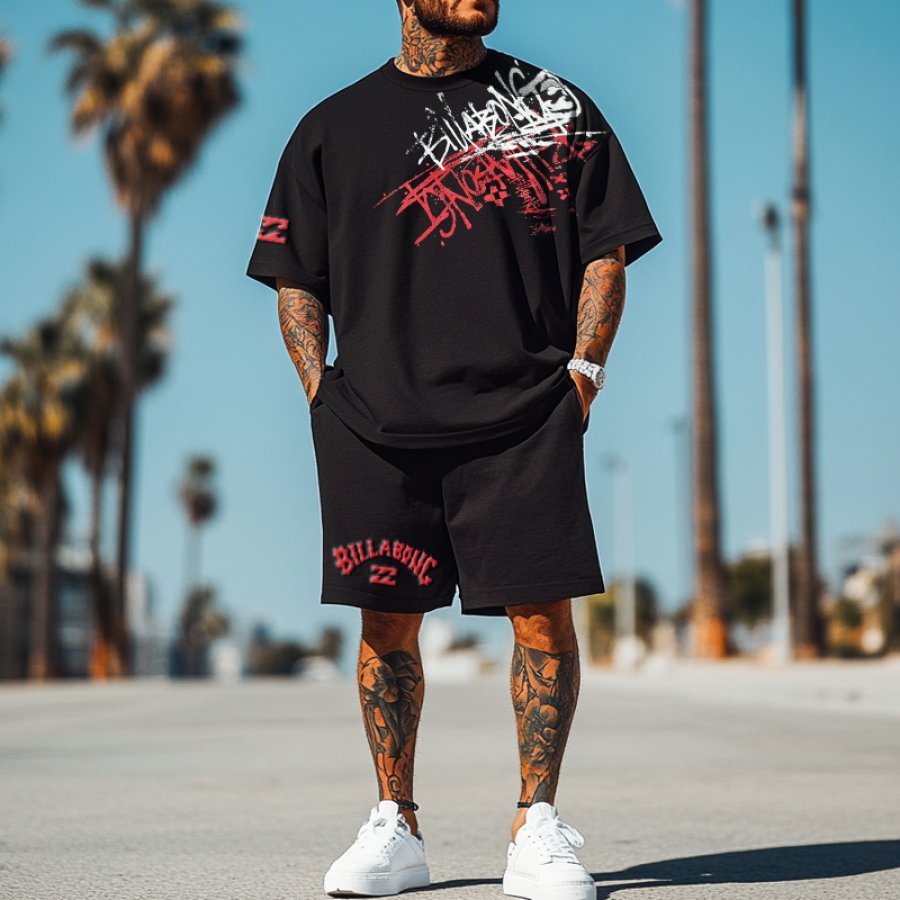 

Unisex Surf Graffiti Patterns Street Oversize T-shirt And Shorts Set