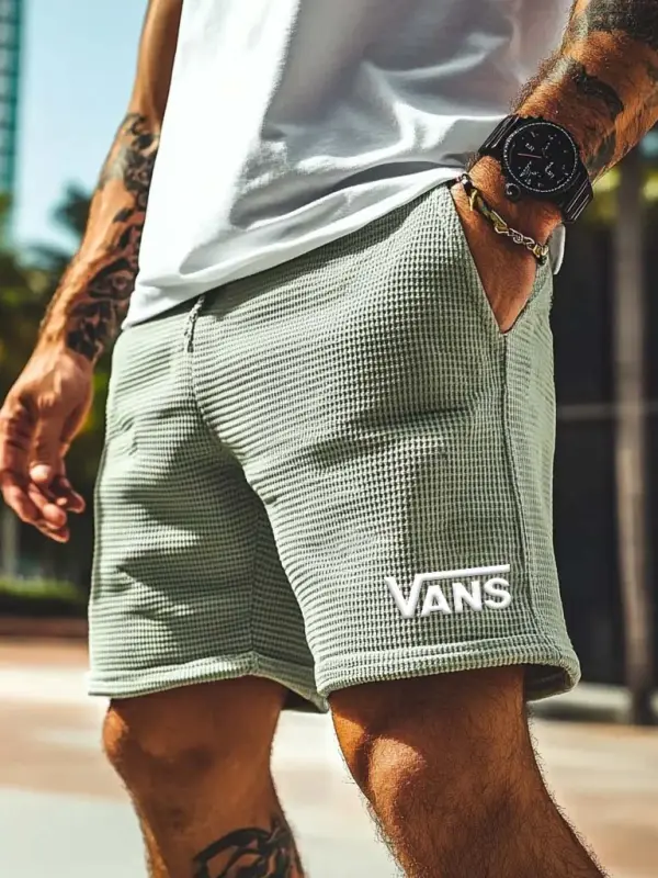 Vans Men's Surf Shorts Foam Print Waffle Knit Elastic Drawstring Shorts - Wantbright.com 