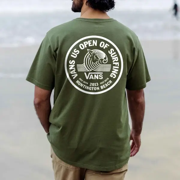 Men's Vintage Surfing Graphic Print Crew Neck Short Sleeve T-Shirt - Menzfolk.com 