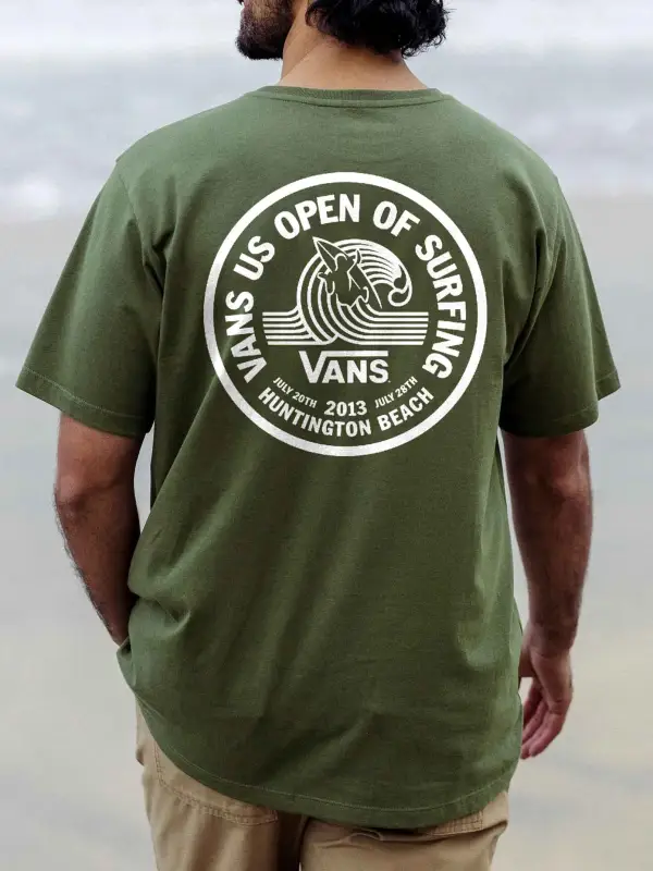 Men's Vintage Surfing Graphic Print Crew Neck Short Sleeve T-Shirt - Menbarn.com 
