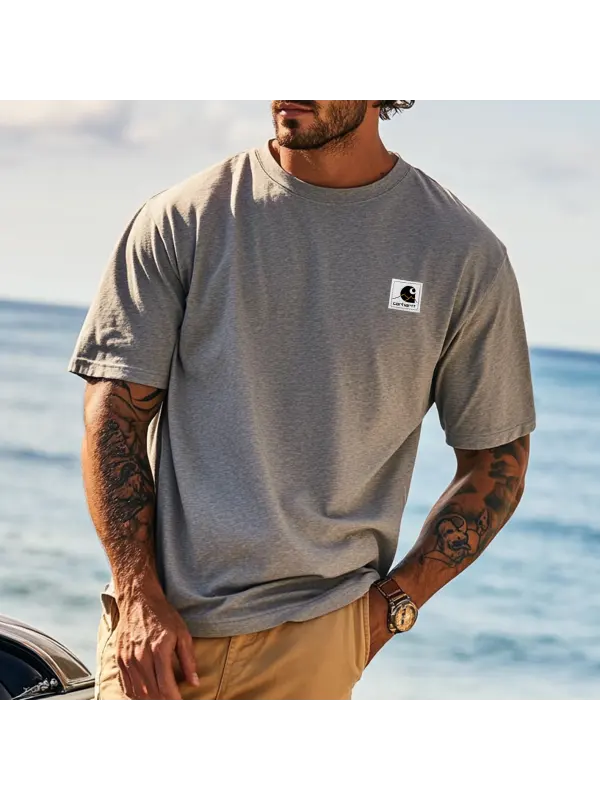 Unisex Vintage Embroidery Gray Knit Lightweight Mesh Surf T-Shirt - Perfect For Summer Outdoors - Aptkoi.com 