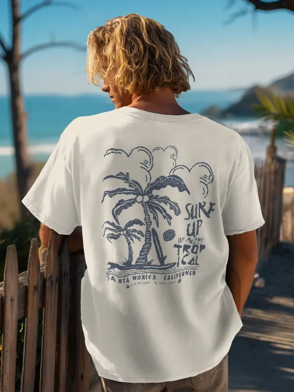 Surf Up Tropical Graphic T-Shirt For Summer Beach Adventures - Menbarn.com 
