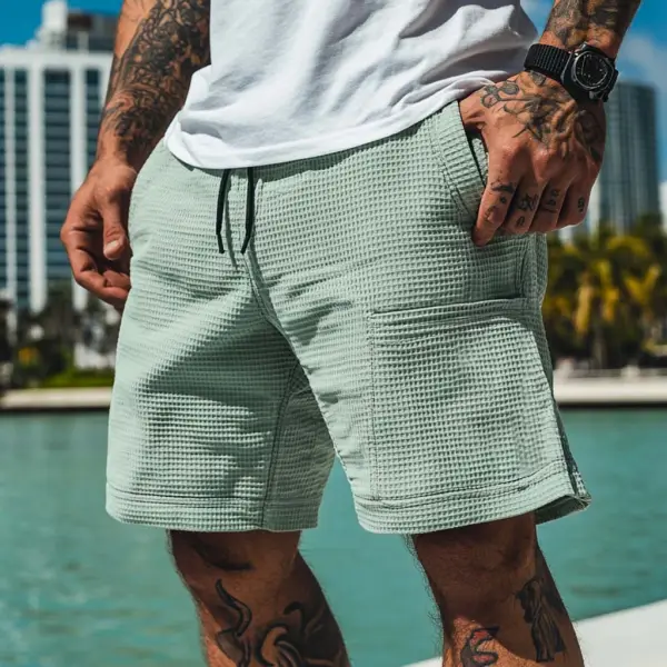 Men's Vintage Waffle Knit Surf Elastic Drawstring Shorts - Menzfolk.com 
