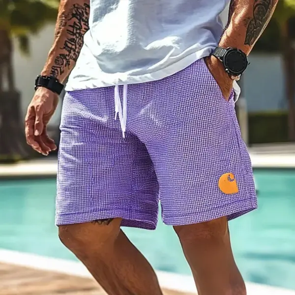 Men's Vintage Waffle Knit Embroidery Surf Elastic Drawstring Walkshort Shorts - Albionstyle.com 
