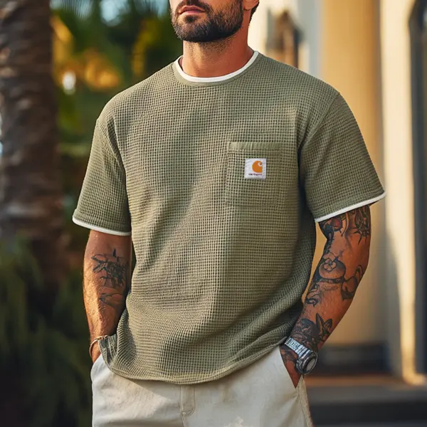Carhartt Men's Waffle Fabric Knit Army Green Mesh T-Shirt - Summer Outdoors - Rabclub.com 