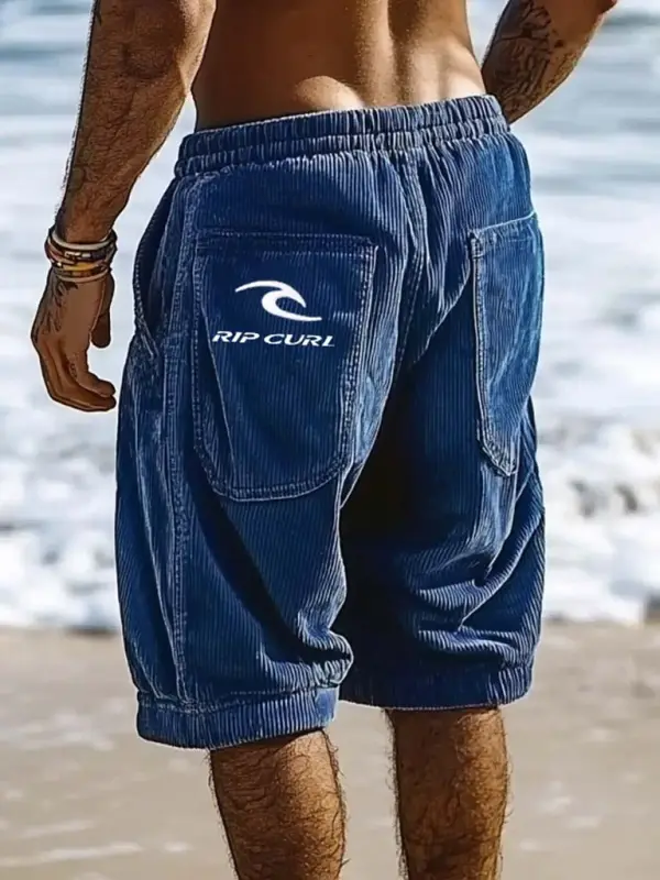 Men's Vintage Corduroy Beach Pocket Blue Surf Shorts - Wantbright.com 