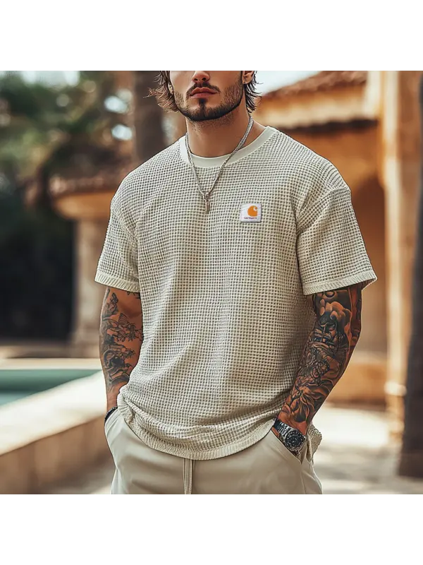 Men's Vintage Waffle Fabric Knit Lightweight Mesh T-Shirt - Perfect For Summer Outdoors - Aptkoi.com 