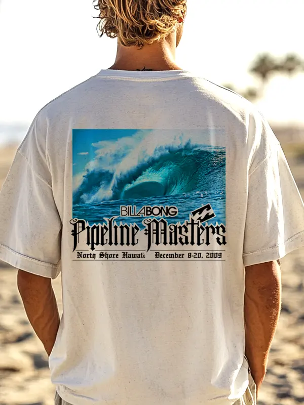 Beach Outdoors Surf Pipeline Masters Graphic White T-Shirt For Men - Menbarn.com 