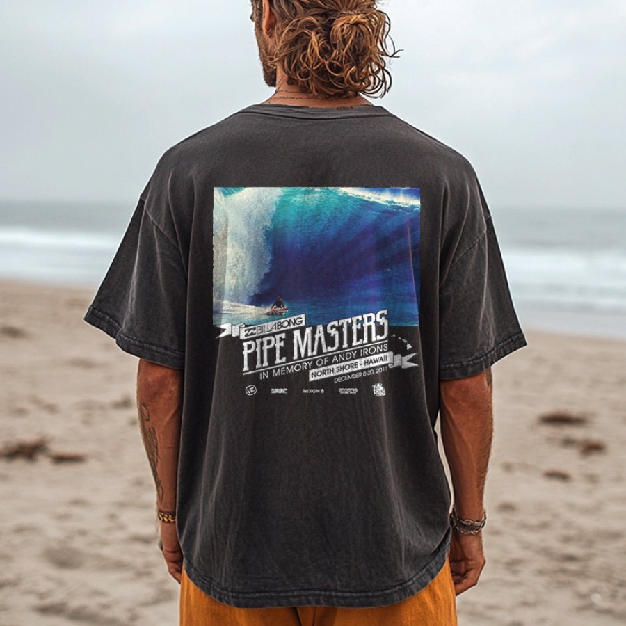 

Wash Vintage Pipe Masters Surf Classic Graphic T-Shirt For Men