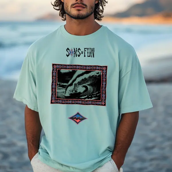 Casual Outings Surf Classic Graphic Cyan T-Shirt For Men - Anurvogel.com 