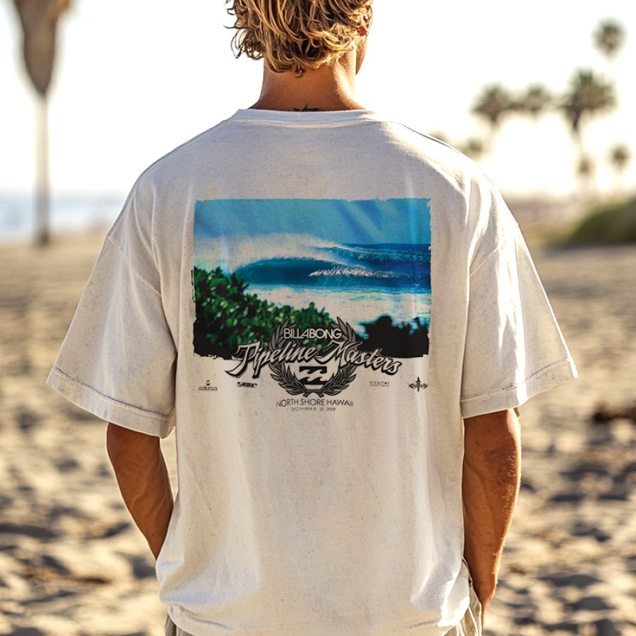 

Casual Outings Surf Pipeline Masters Graphic White T-Shirt For Beach Lovers