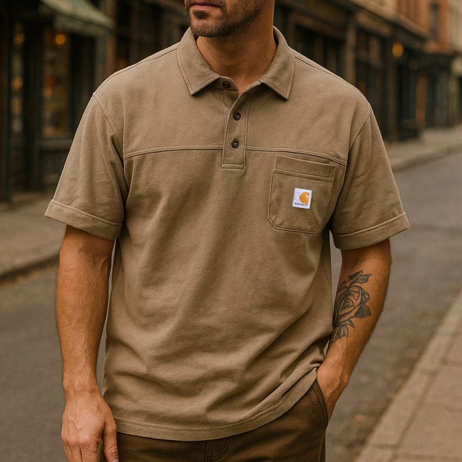 

Vintage Suede Stylish Short-Sleeve Polo Shirt For Casual And Work Wear