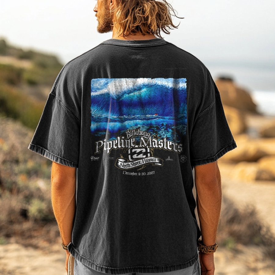 

Wash Vintage Pipeline Masters Surf Classic Graphic T-Shirt For Men