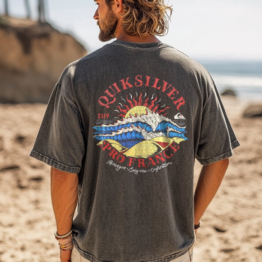 

Wash Beach And Casual Outings Vintage Classic Surf-Inspired Graphic T-Shirt For Men