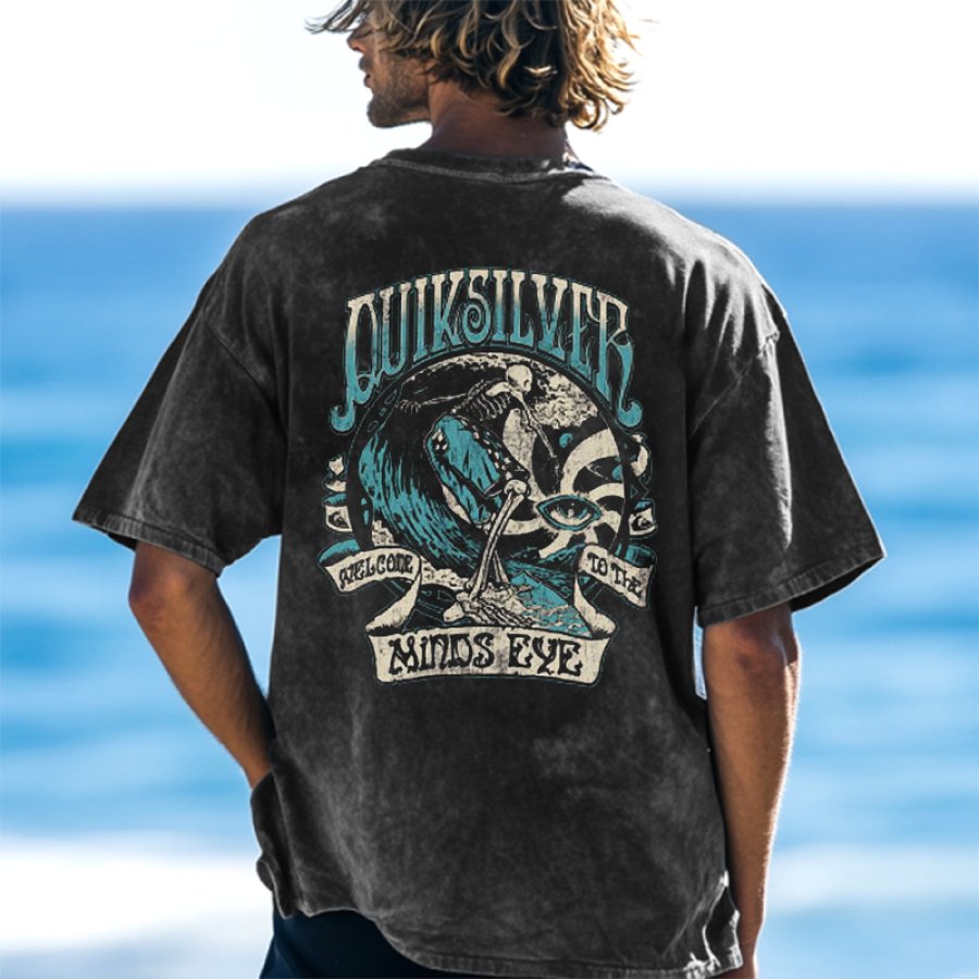 

Wash Vintage Surfing Skull Graffiti Pattern T-Shirt For Men