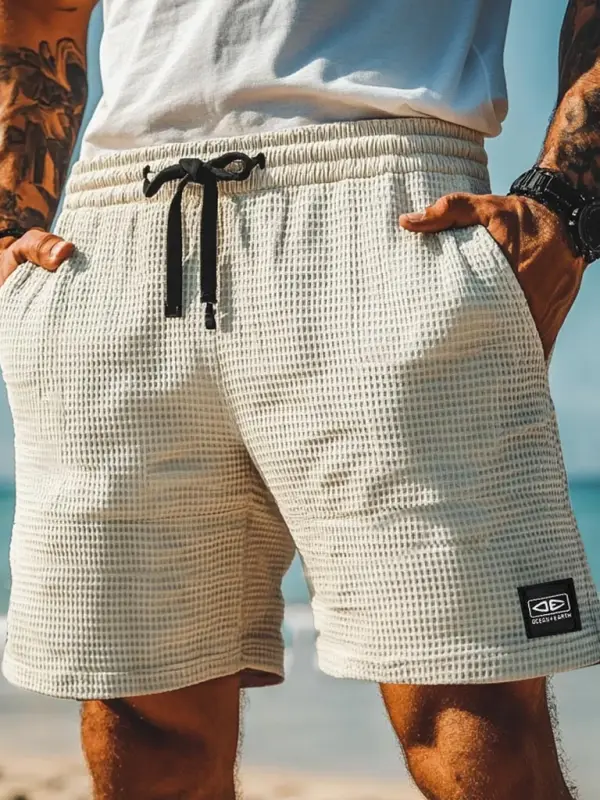 Men's Vintage Waffle Knit OE Casual Elastic Drawstring Walkshort Surf Shorts - Menbarn.com 