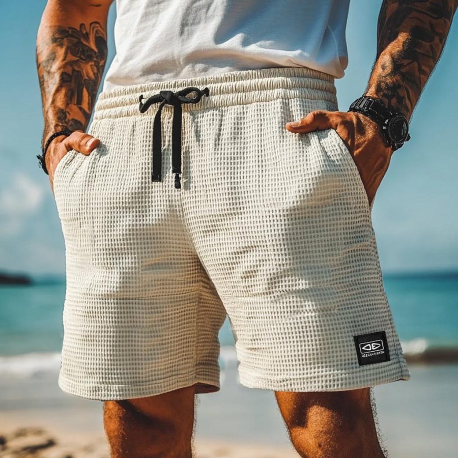 

Men's Vintage Waffle Knit OE Casual Elastic Drawstring Walkshort Surf Shorts