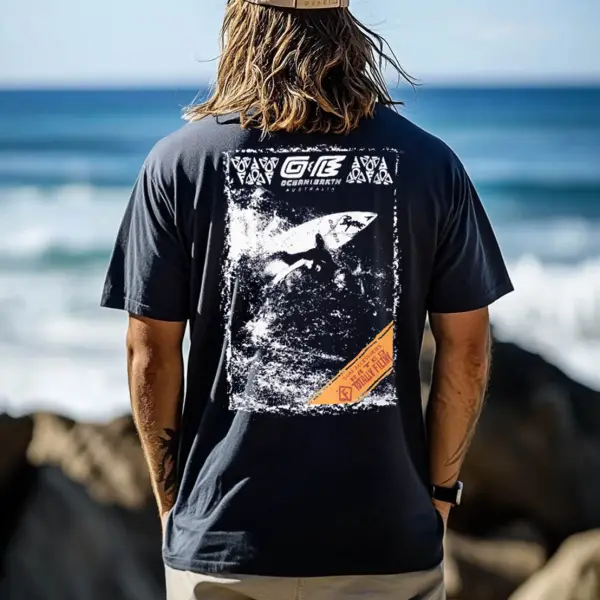 Men's Ocean Australia Surf Print Navy Crew Neck Short Sleeve T-Shirt - Menzfolk.com 