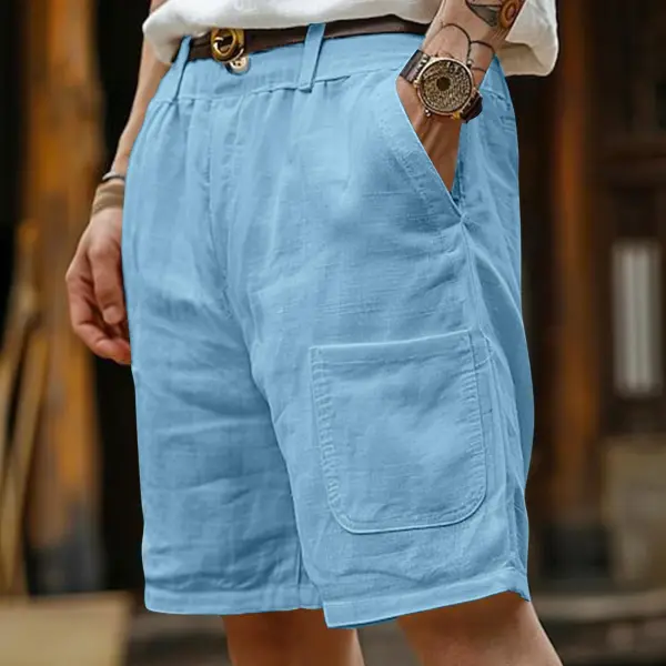 Men's Cotton And Linen Solid Pocket Loose Beach Surf Shorts - Menzfolk.com 