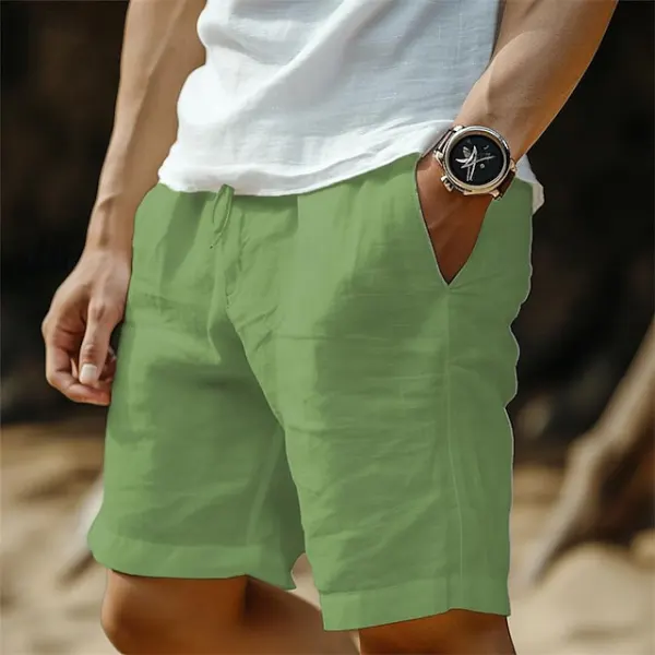Men's Linen Pocket Drawstring Elastic Beach Surf Shorts - Pipersuper.com 