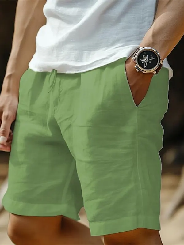 Men's Linen Pocket Drawstring Elastic Beach Surf Shorts - Menbarn.com 
