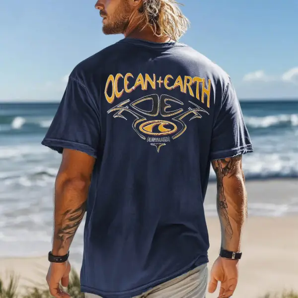 Men's Ocean Australia OE Surf Print Navy Crew Neck Short Sleeve T-Shirt - Anurvogel.com 