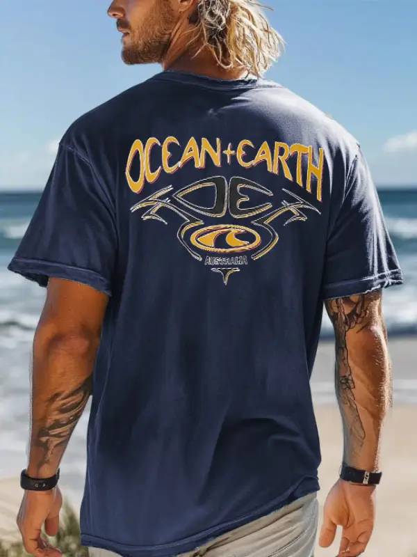 Men's Ocean Australia OE Surf Print Navy Crew Neck Short Sleeve T-Shirt - Simplyion.com 