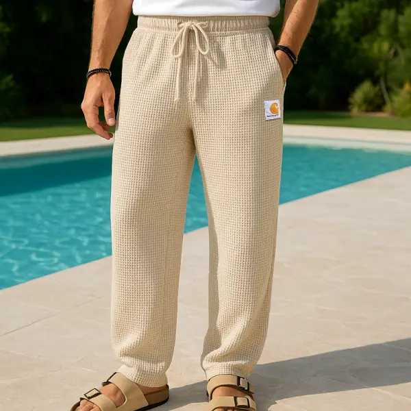 Comfortable Waffle Khaki Knit Lounge Pants For Men - Wayrates.com 