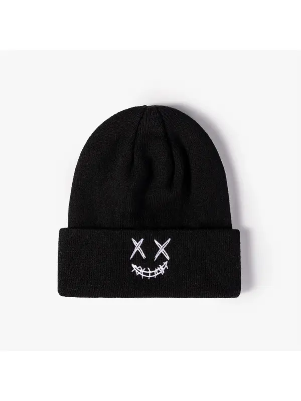 Autumn & Winter Smiley Embroidered Knitted Hat - Aptkoi.com 