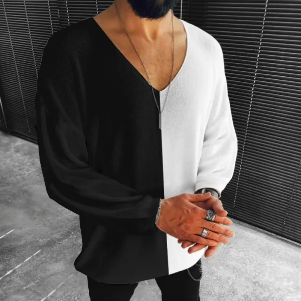 Casual V-neck Patchwork T-shirt - Bustalent.com 