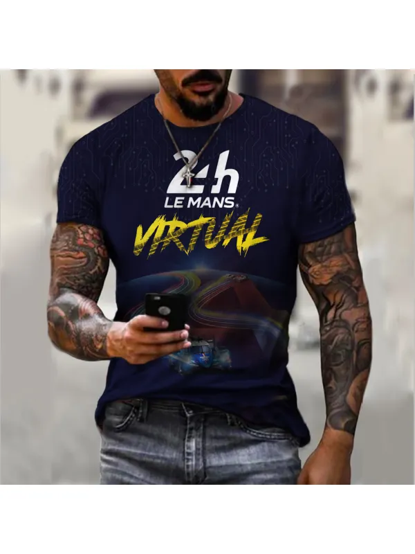 Men's Retro Racing Logo Print Short-sleeved T-shirt - Ootdmw.com 