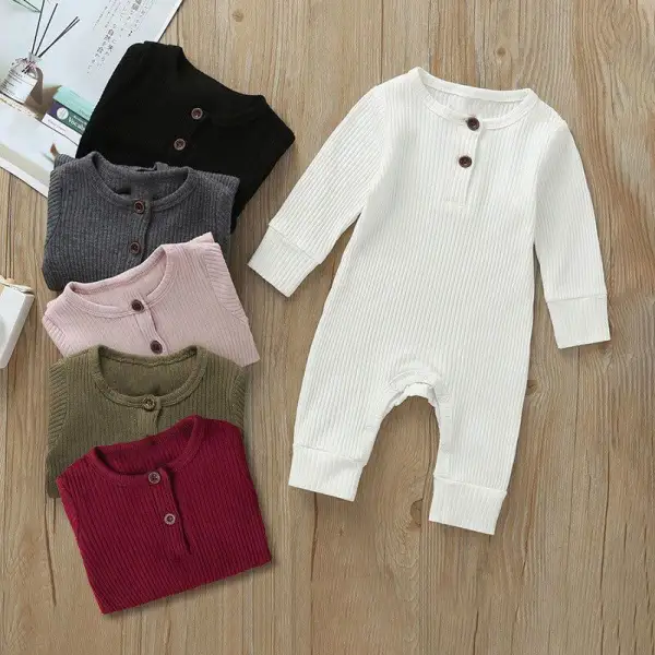 【3M-3Y】Baby Multicolor Long-Sleeved Pit Strip One-Piece Romper - Popopiearab.com 