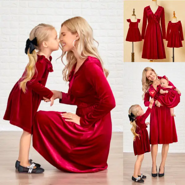 Red Velvet Mom Girl Matching Dress - Popopiearab.com 
