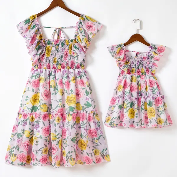 Sweet Pink Flower Mom Girl Matching Dress - Popopiearab.com 