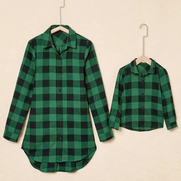 Long Sleeve Green Plaid Mom Girl Matching Shirt - Popopiearab.com 