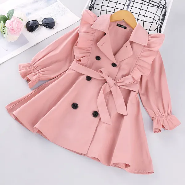 【18M-7Y】Girls Solid Color Double-Breasted Windbreaker - Popopiearab.com 
